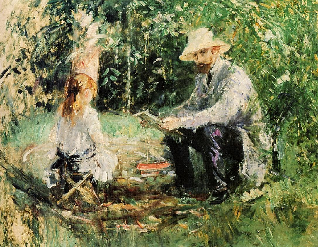 Eugène Manet and His Daughter in the Garden at Bougival (1883)