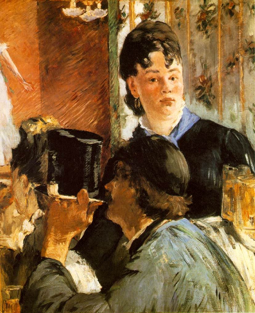 Waitress serving beer (1870)
