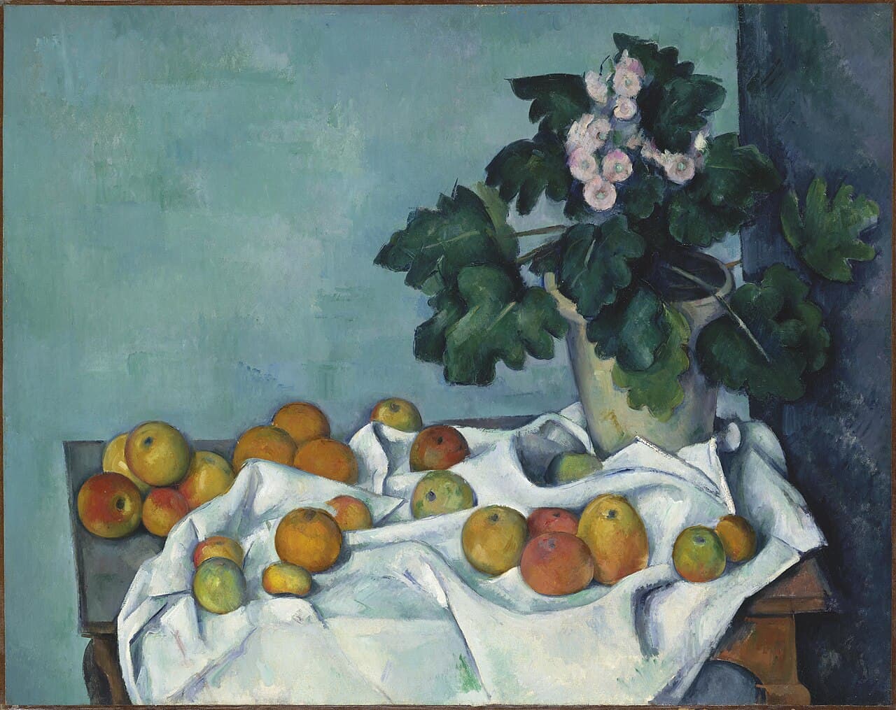 Still Life with Apples and a Pot of Primroses (1890)