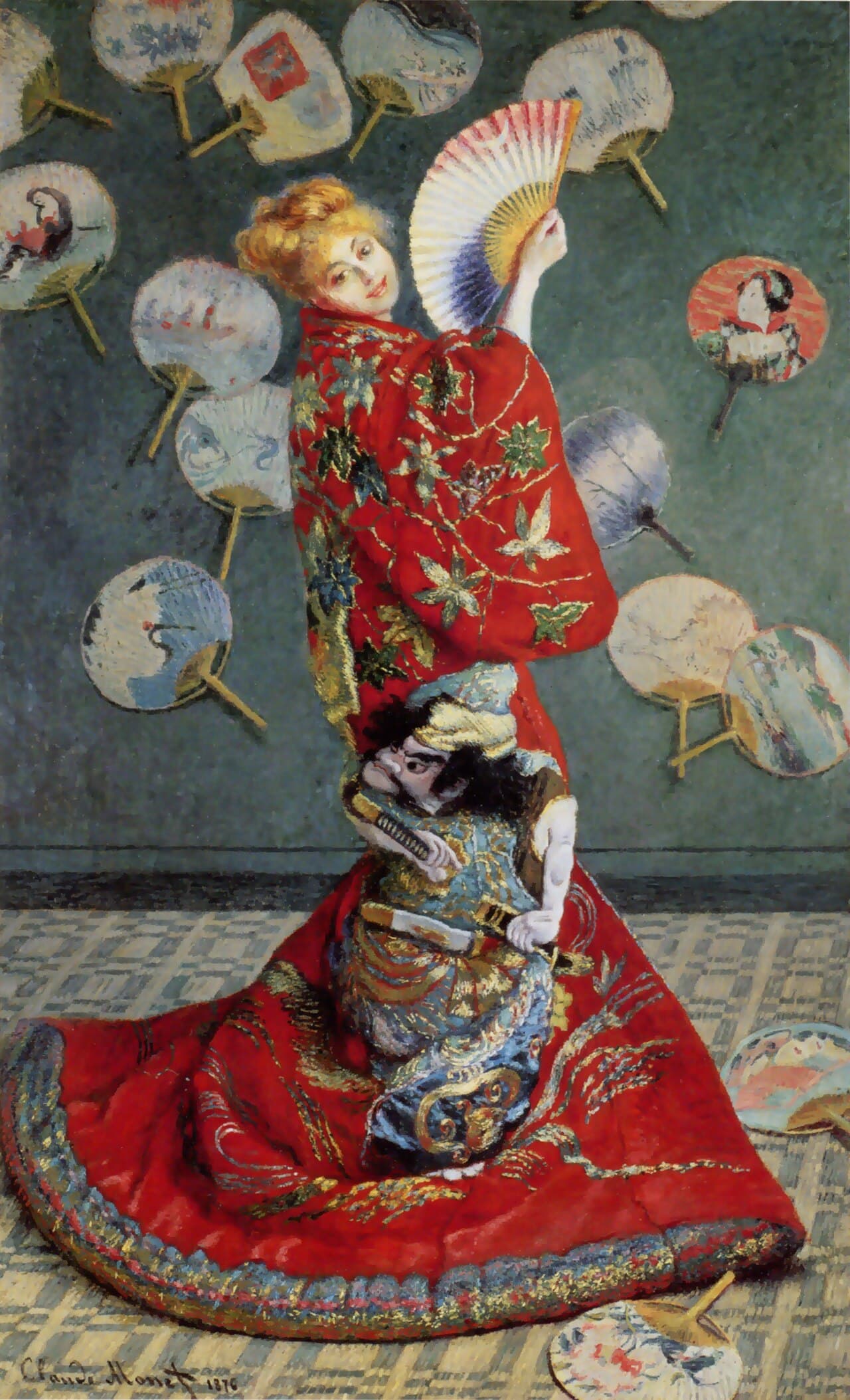Madame Monet wearing a kimono (1876)