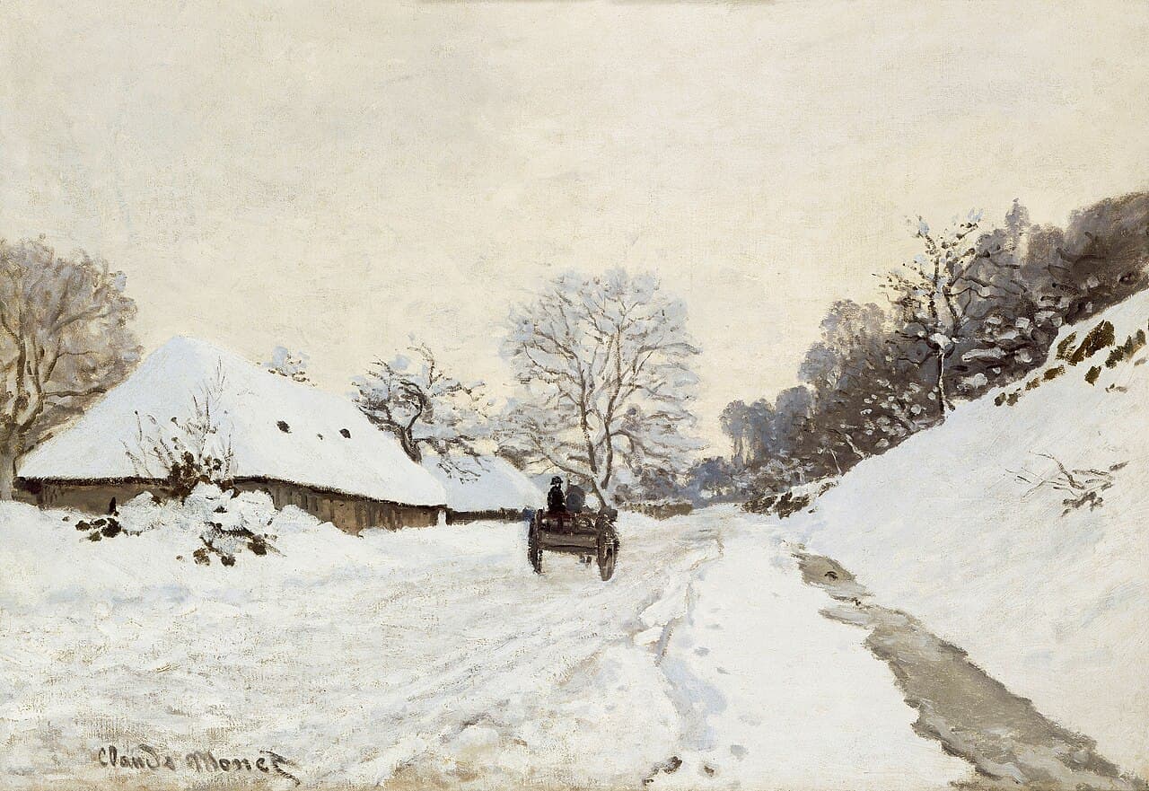 A Cart on the Snowy Road at Honfleur (1865)