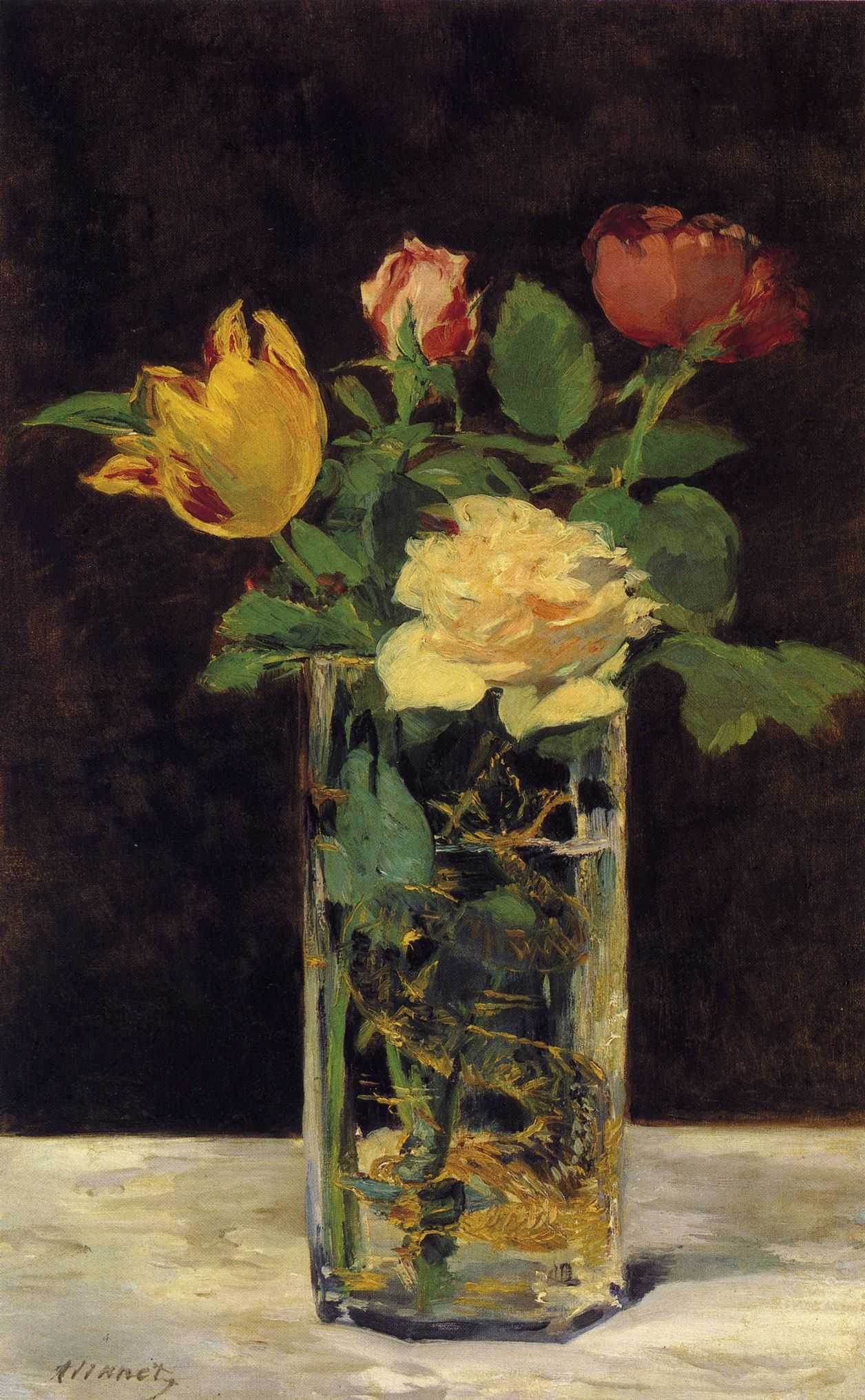 Roses and Tulips in a Vase (1883)