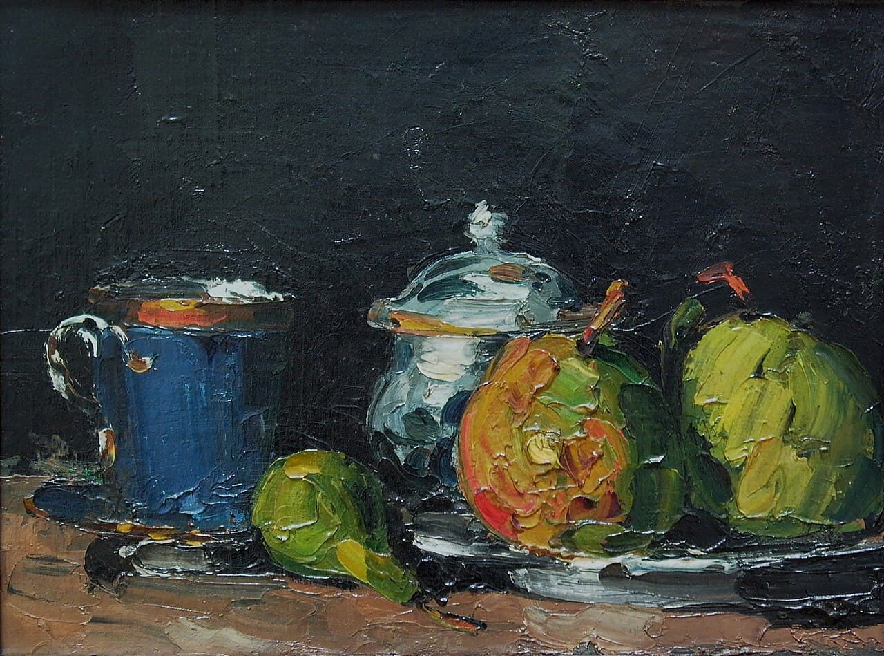 Sugar Bowl, Pears and Blue Cup by Paul Cézanne (1866)