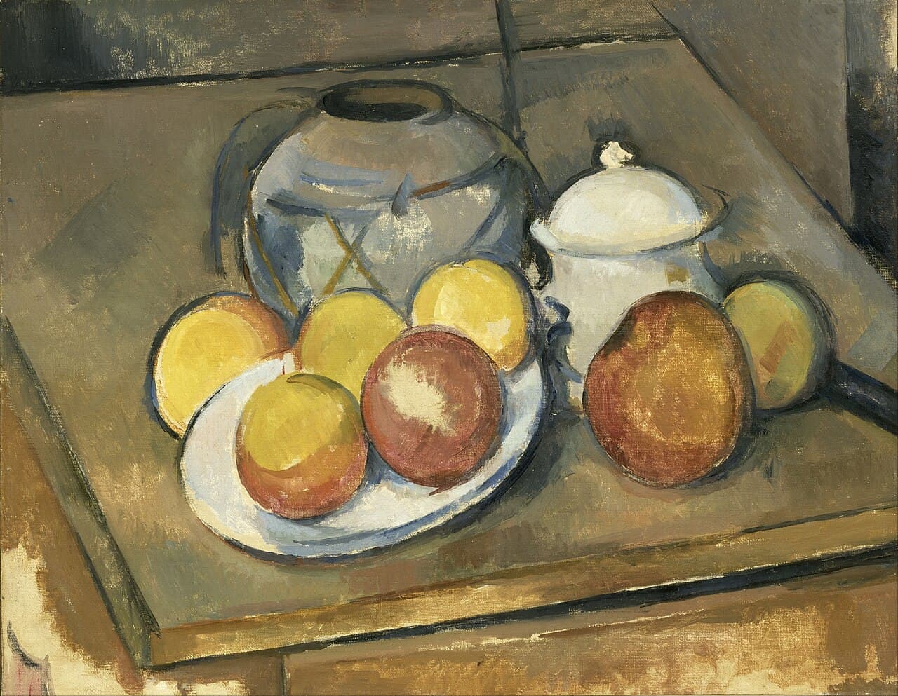 Straw-Trimmed Vase, Sugar Bowl and Apples (1892)