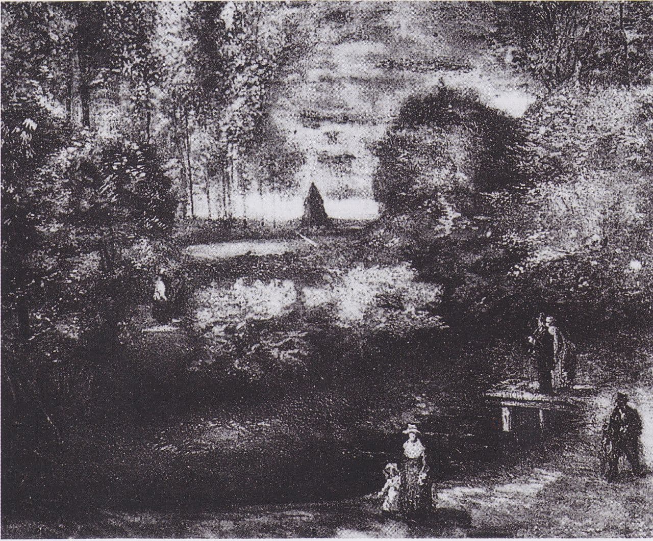 Parsonage Garden at Nuenen with Pond and Figures (1885)