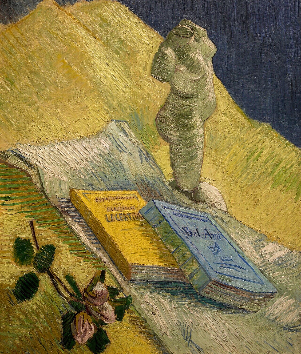 Still Life with Plaster Statuette, a Rose and Two Novels by Vincent van Gogh (1887)