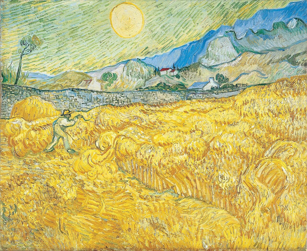 The Wheatfield behind Saint Paul's Hospital with a Reaper (1889)