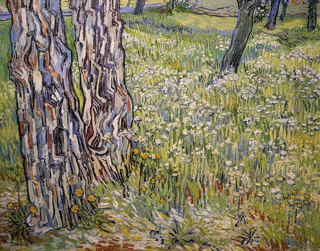 Flowering meadow with trees and dandelions by Vincent van Gogh (1890)