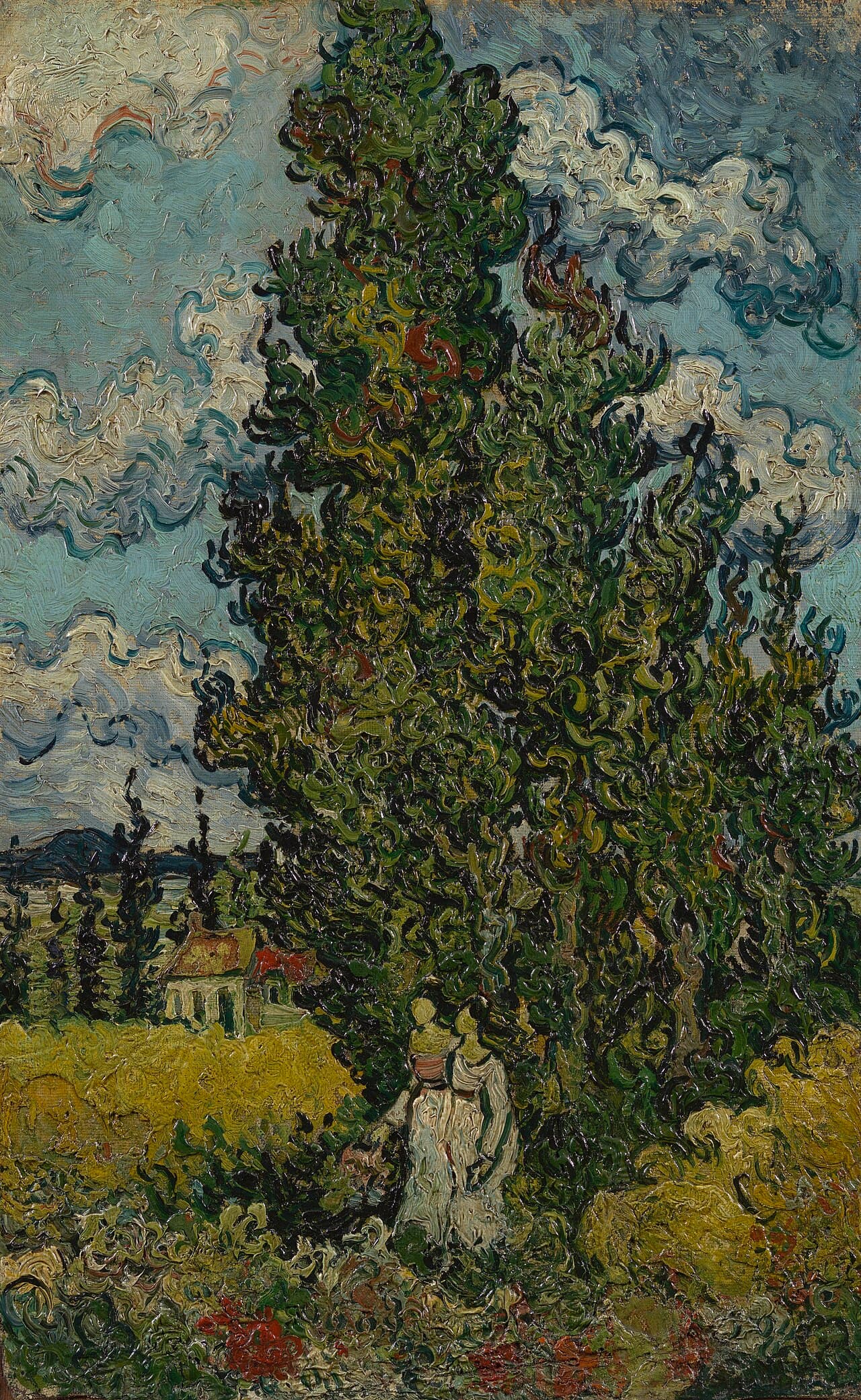 Cypresses and Two Women by Vincent van Gogh (1890)