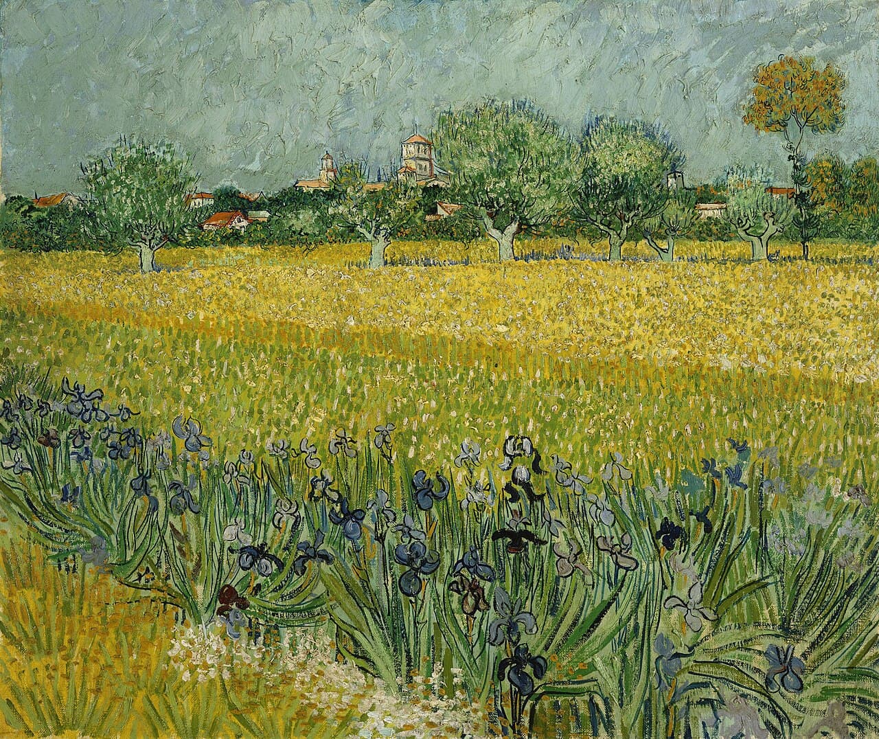 View of Arles with Irises in the Foreground by Vincent van Gogh (1888)