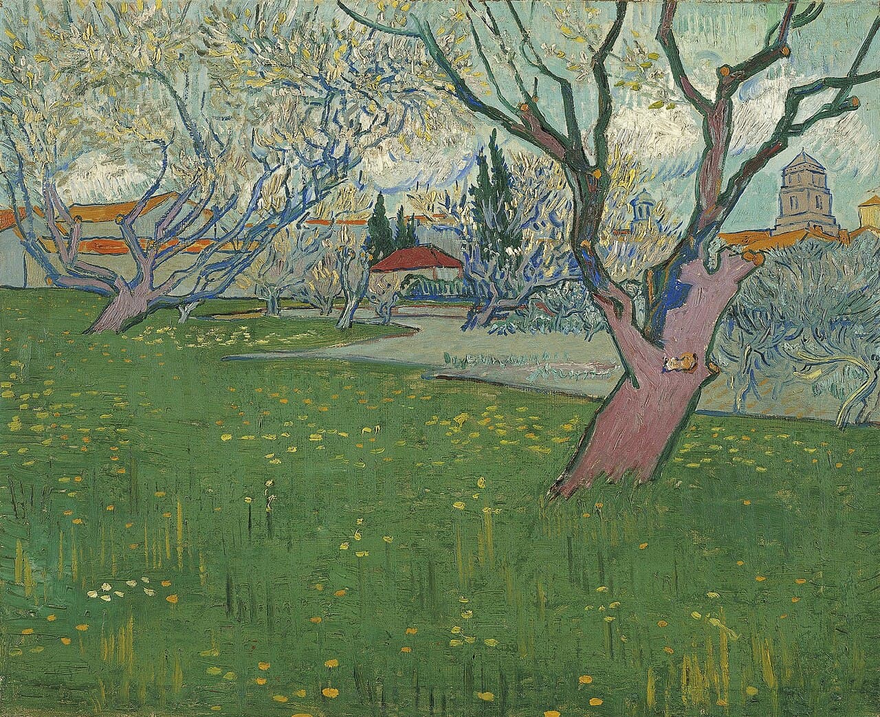 Orchards in blossom, view of Arles by Vincent van Gogh (1889)