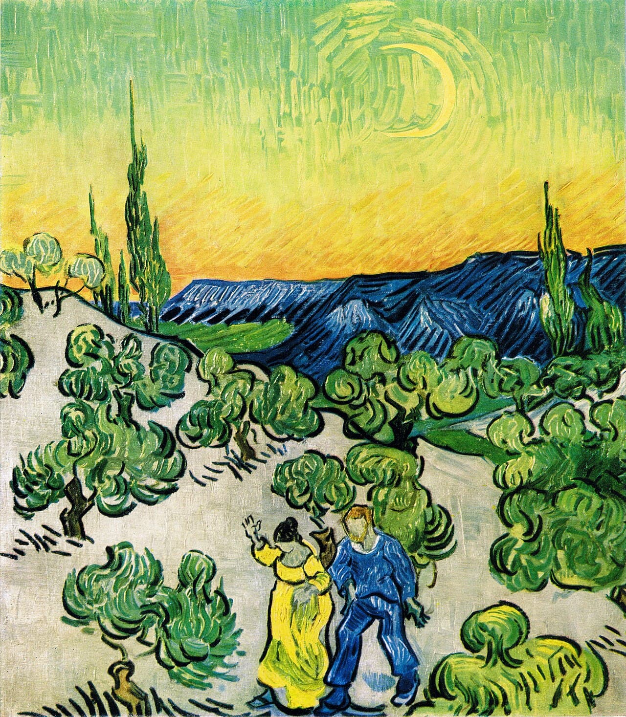 Landscape with Couple Walking and Crescent Moon (1890)