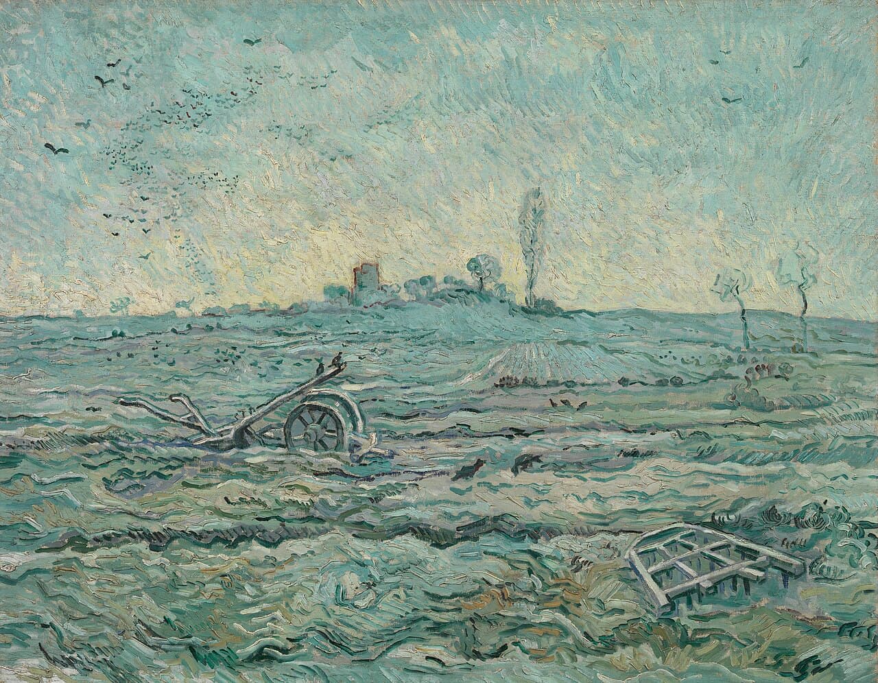 Snow-Covered Field with a Harrow (after Millet) by Vincent van Gogh (1890)