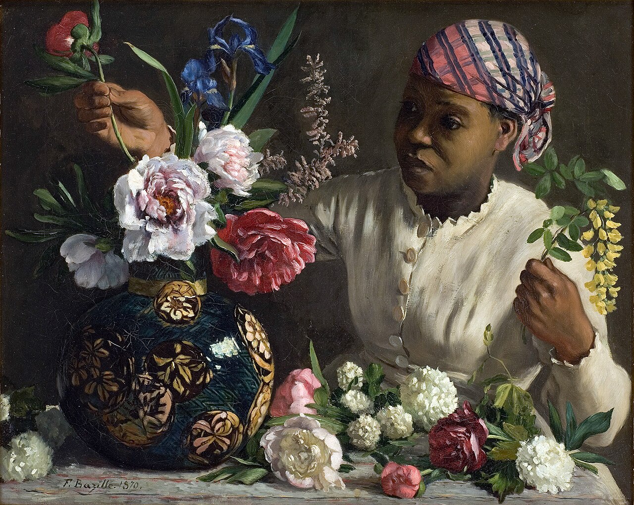 Black Woman with Peonies