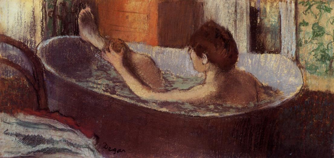 Woman in her Bath Sponging her Leg