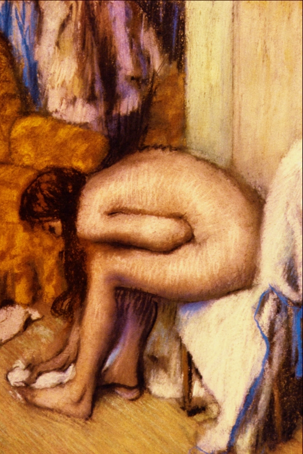 Woman wiping her left foot