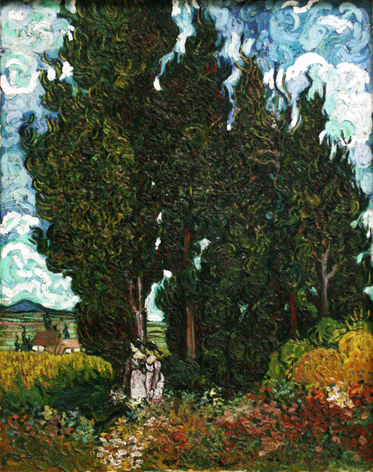 Cypresses with two figures