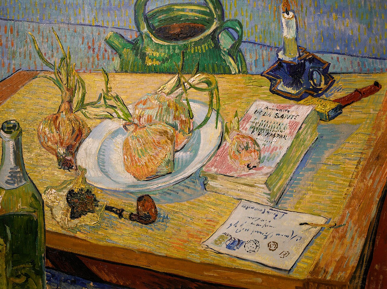 Still life with a plate of onions