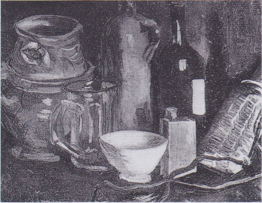 Still Life with Pottery, Beer Glass and Bottle